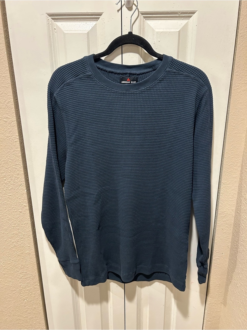 American Giant Men’s waffle Long Sleeve Navy Shirt , Small